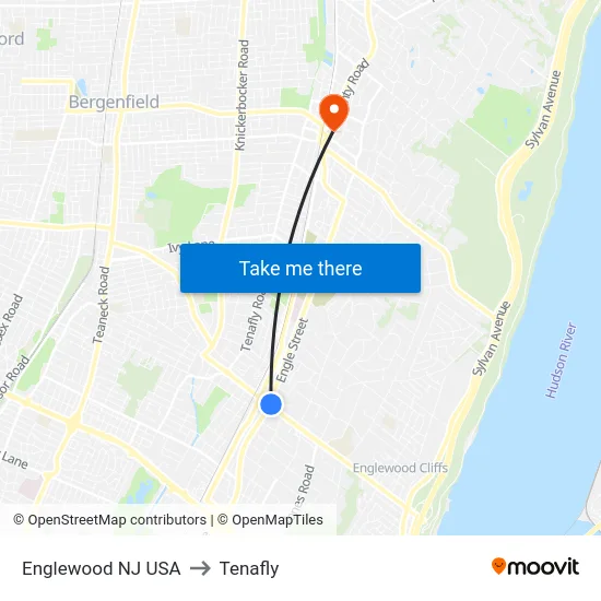 Englewood NJ USA to Tenafly map