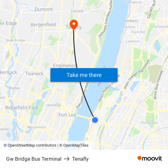 Gw Bridge Bus Terminal to Tenafly map