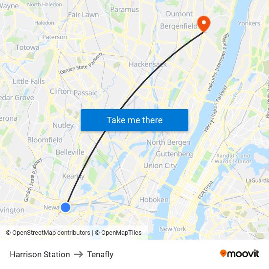 Harrison Station to Tenafly map