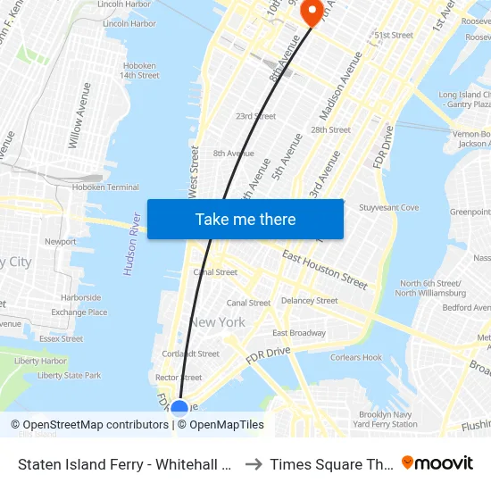 Staten Island Ferry - Whitehall Terminal to Times Square Theater map