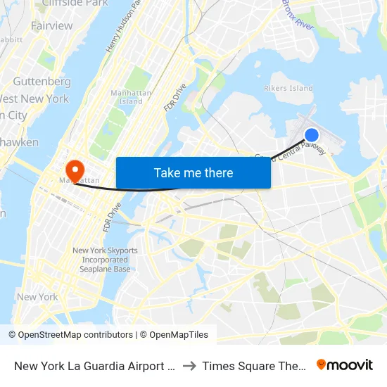 New York La Guardia Airport LGA to Times Square Theater map