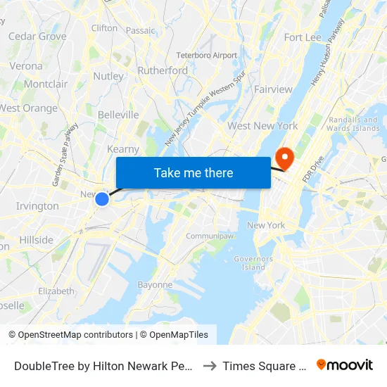 DoubleTree by Hilton Newark Penn Station NJ to Times Square Theater map