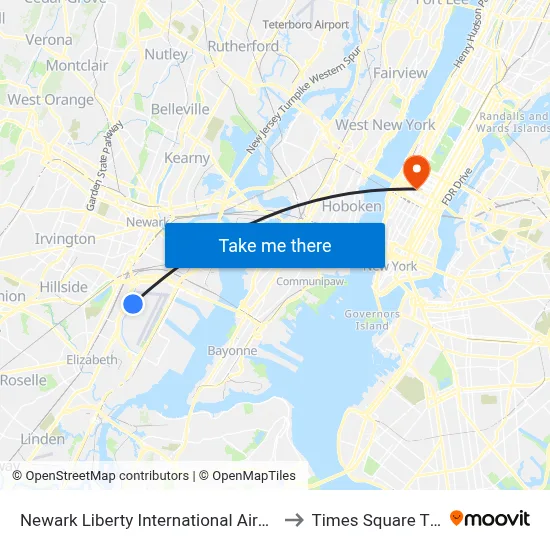 Newark Liberty International Airport Station to Times Square Theater map