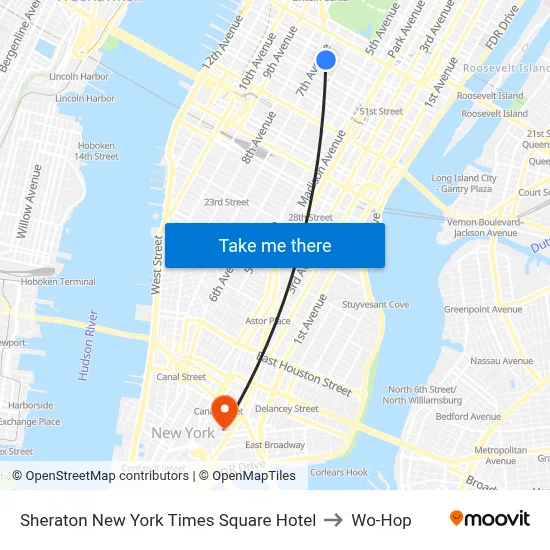 Sheraton New York Times Square Hotel to Wo-Hop map