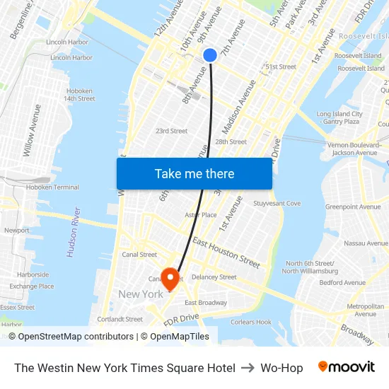 The Westin New York Times Square Hotel to Wo-Hop map