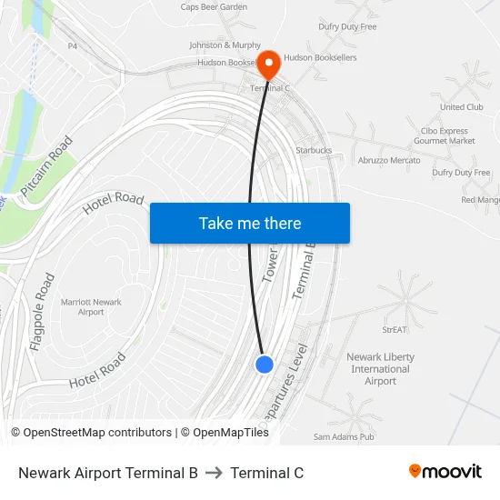 Newark Airport Terminal B to Terminal C map