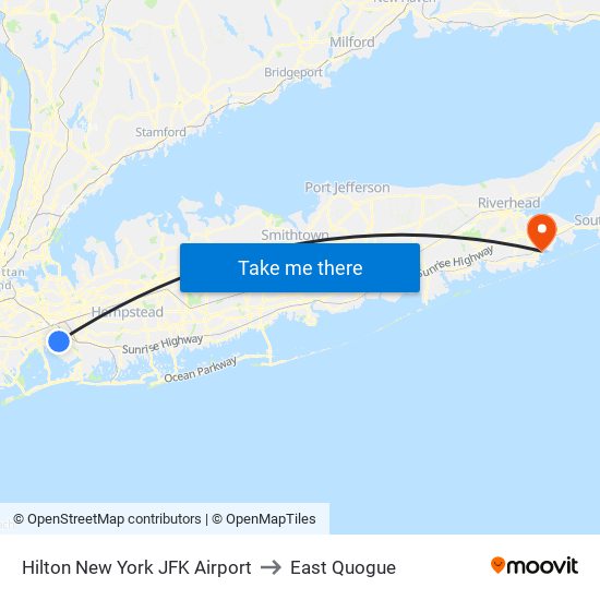 Hilton New York JFK Airport to East Quogue map
