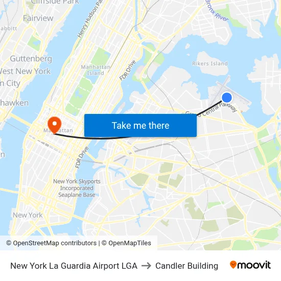 New York La Guardia Airport LGA to Candler Building map