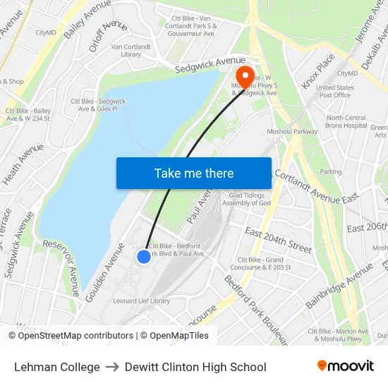 Lehman College to Dewitt Clinton High School map