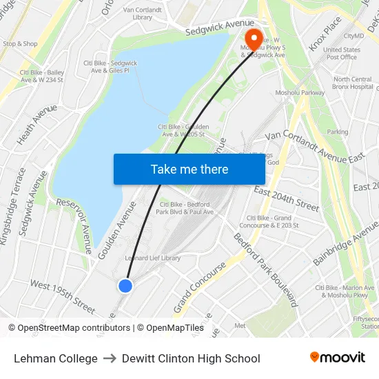 Lehman College to Dewitt Clinton High School map