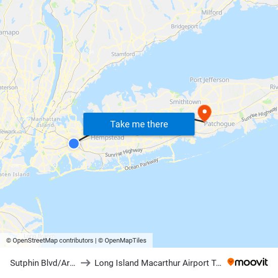 Sutphin Blvd/Archer Av to Long Island Macarthur Airport Terminal (Isp) map