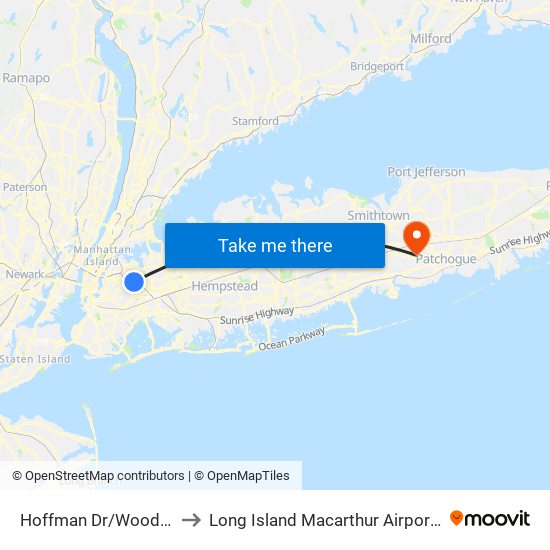 Hoffman Dr/Woodhaven Blvd to Long Island Macarthur Airport Terminal (Isp) map