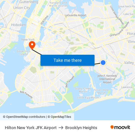 Hilton New York JFK Airport to Brooklyn Heights map