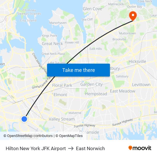 Hilton New York JFK Airport to East Norwich map