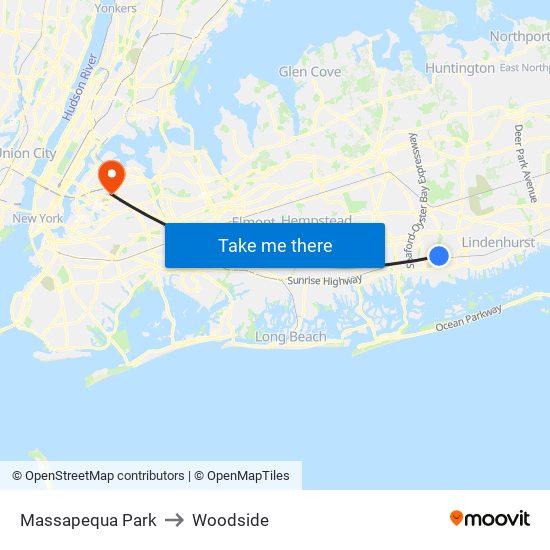 Massapequa Park to Woodside map