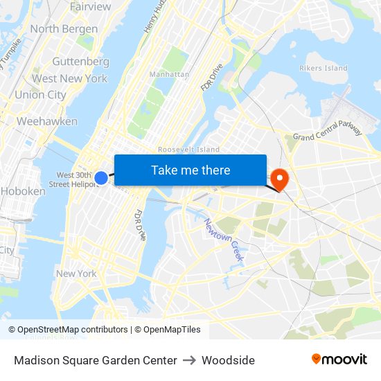 Madison Square Garden Center to Woodside map