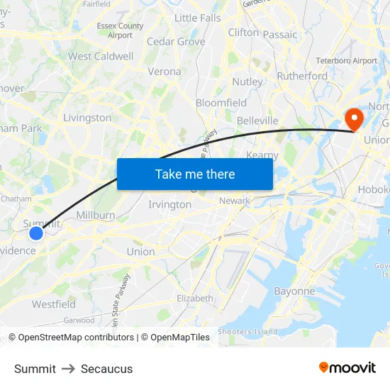 Summit to Secaucus map