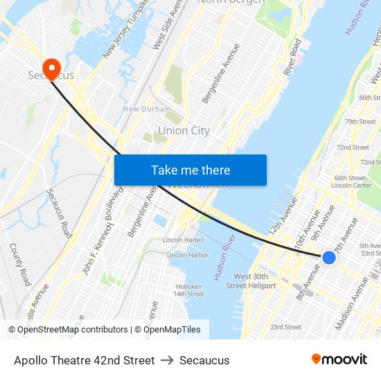 Apollo Theatre 42nd Street to Secaucus map
