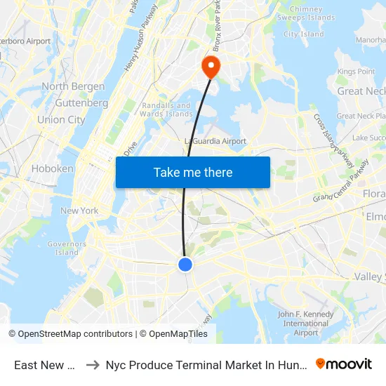 East New York to Nyc Produce Terminal Market In Hunts Point map