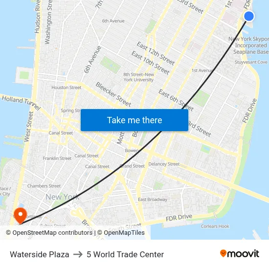 Waterside Plaza to 5 World Trade Center map