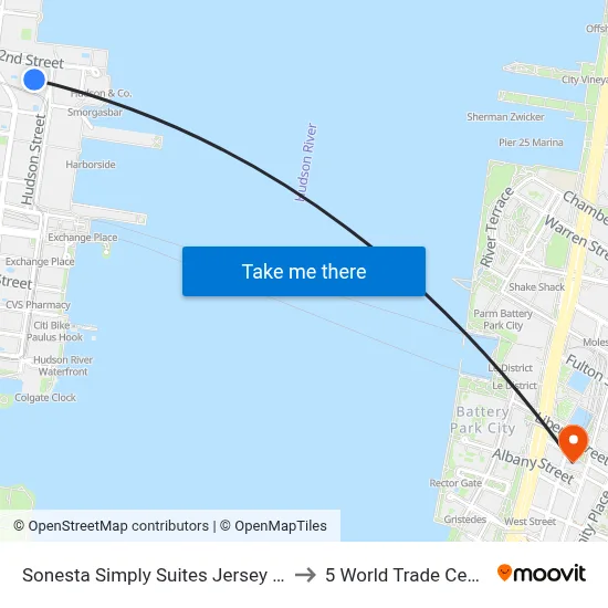 Candlewood Suites Jersey City to 5 World Trade Center map