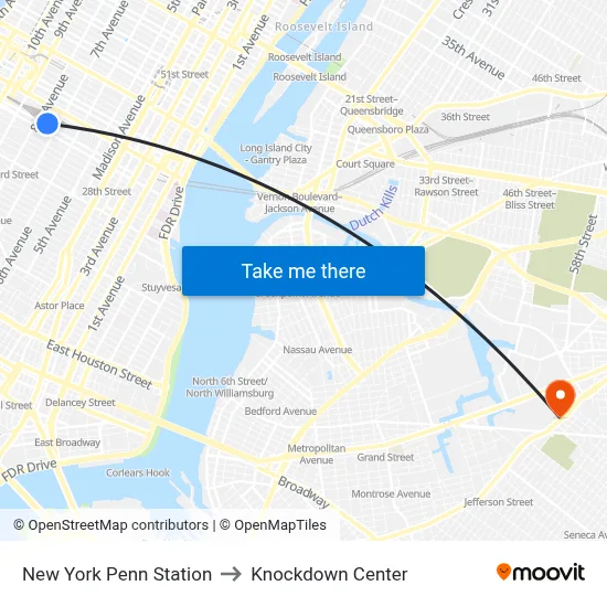 New York Penn Station to Knockdown Center map