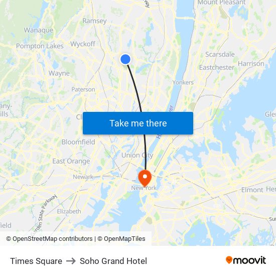 Times Square to Soho Grand Hotel map