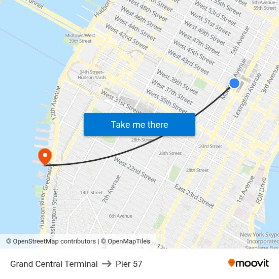 Grand Central Terminal to Pier 57 map