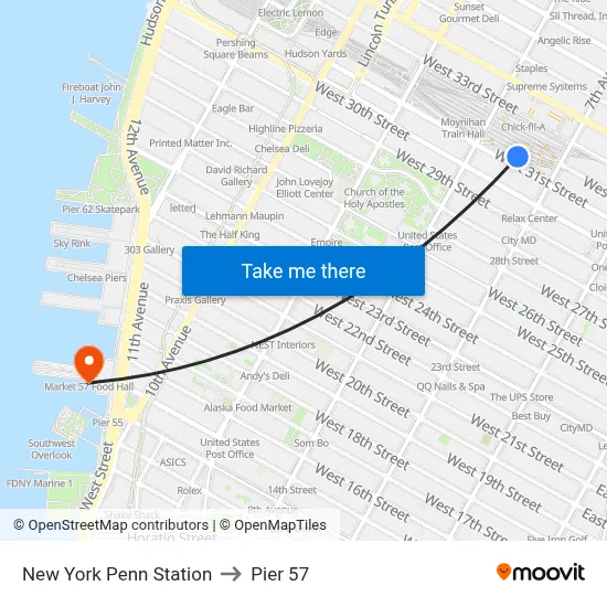 New York Penn Station to Pier 57 map