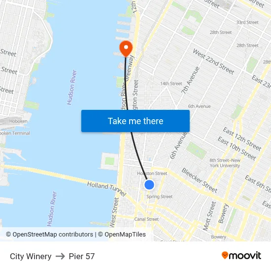 City Winery to Pier 57 map