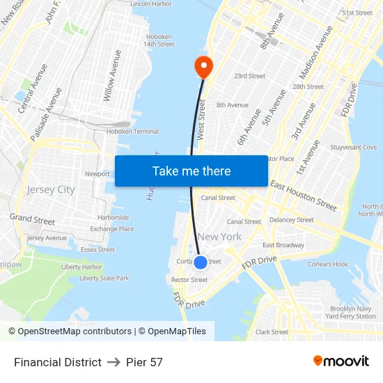 Financial District to Pier 57 map
