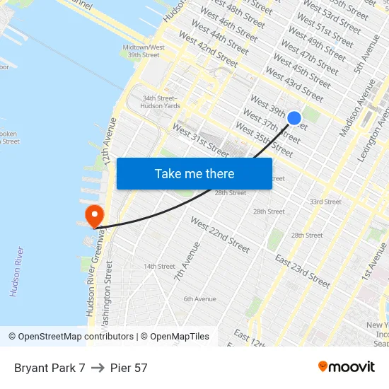 Bryant Park 7 to Pier 57 map