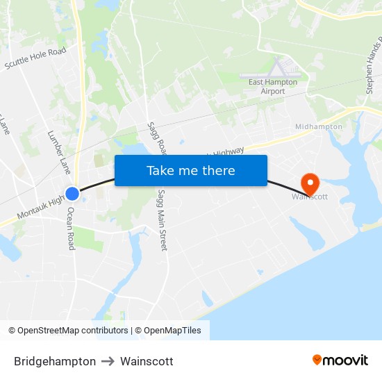 Bridgehampton to Wainscott map