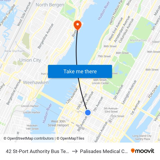 42 St-Port Authority Bus Terminal to Palisades Medical Center map