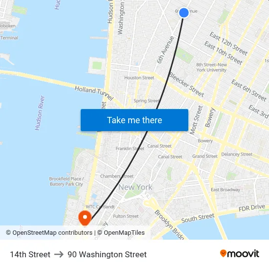 14th Street to 90 Washington Street map