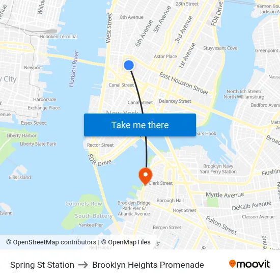 Spring St Station to Brooklyn Heights Promenade map