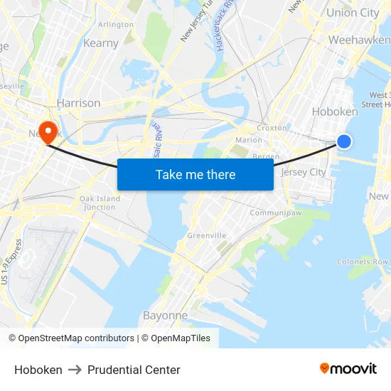 Hoboken to Prudential Center map
