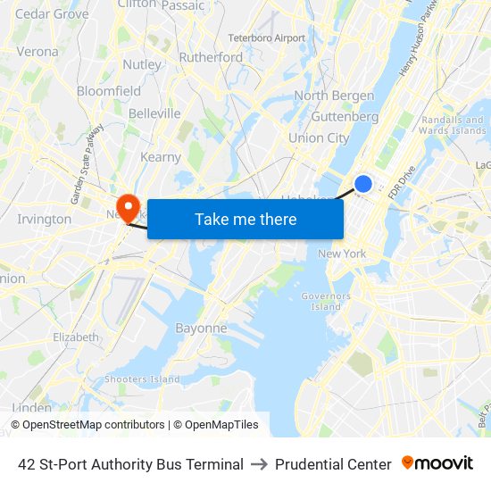 42 St-Port Authority Bus Terminal to Prudential Center map