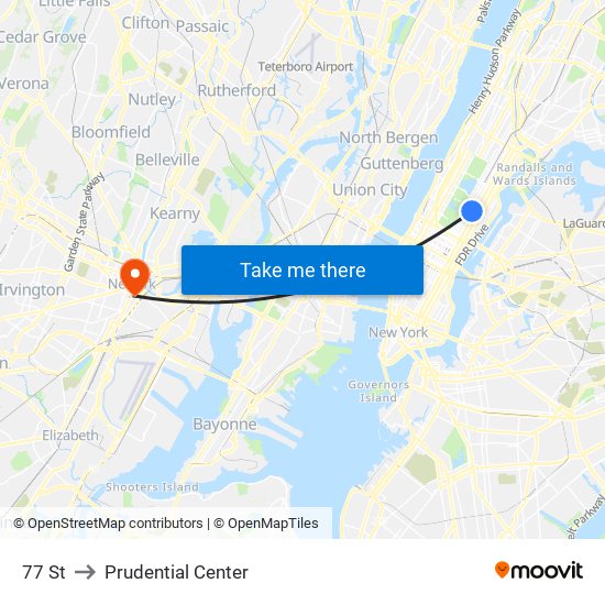 77 St to Prudential Center map