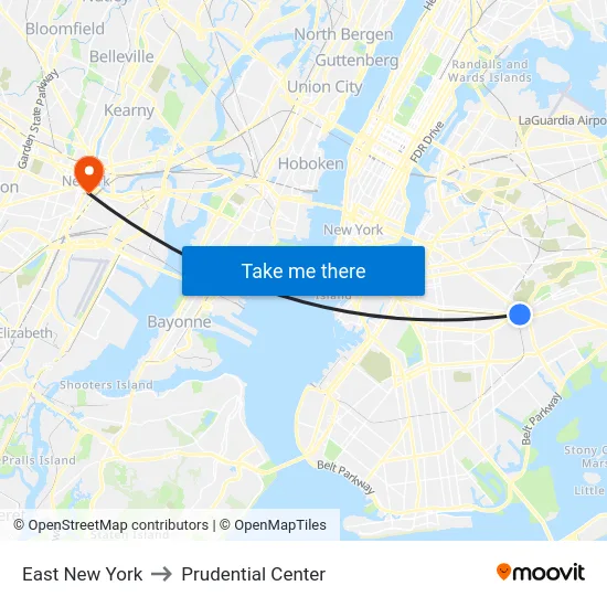East New York to Prudential Center map