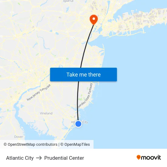 Atlantic City to Prudential Center map