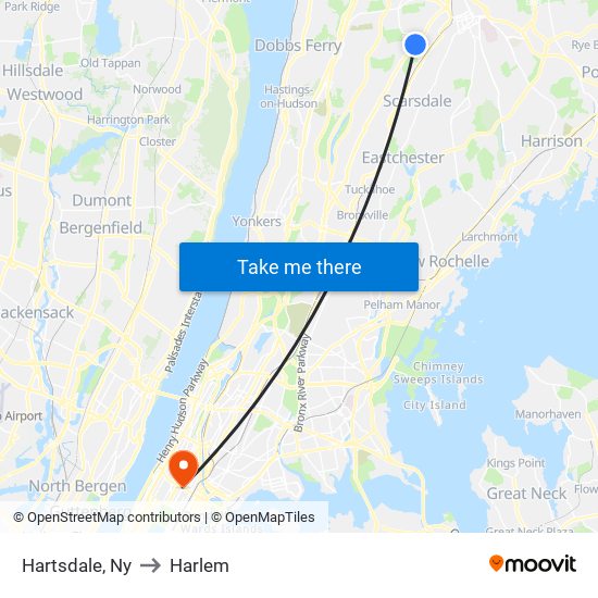 Hartsdale, Ny to Harlem map