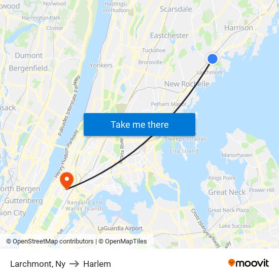 Larchmont, Ny to Harlem map