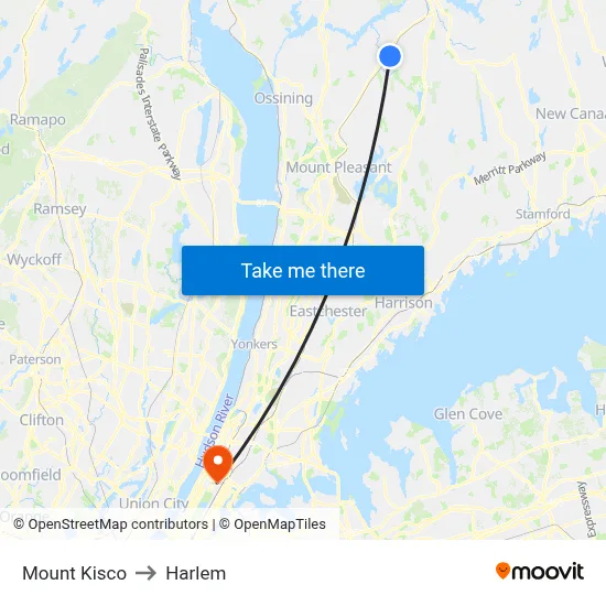 Mount Kisco to Harlem map