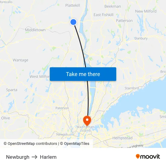 Newburgh to Harlem map