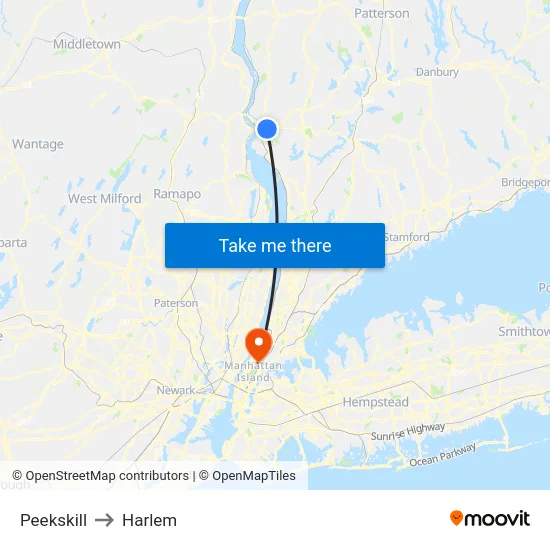 Peekskill to Harlem map
