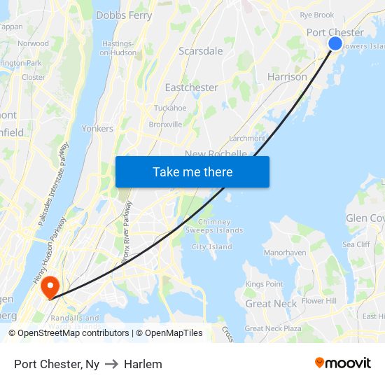 Port Chester, Ny to Harlem map