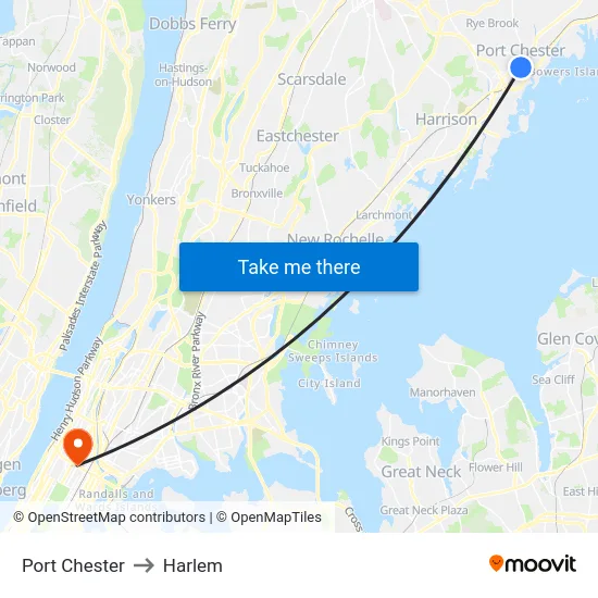 Port Chester to Harlem map