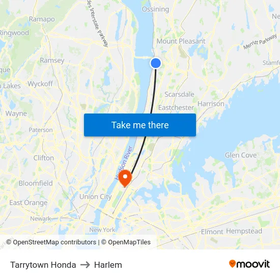 Tarrytown Honda to Harlem map