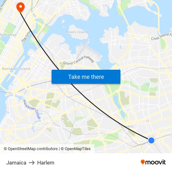 Jamaica to Harlem map